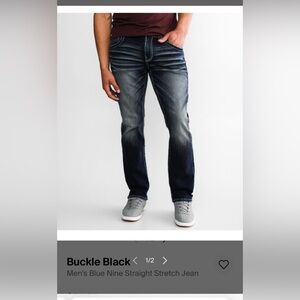 Men’s Buckle black, straight leg jeans. Fit No 9